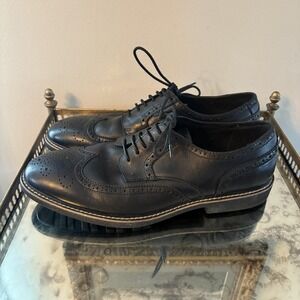 Asher Green Shoes Mens Size 10.5 Black‎ Wingtip Oxford Brogue Leather 054918